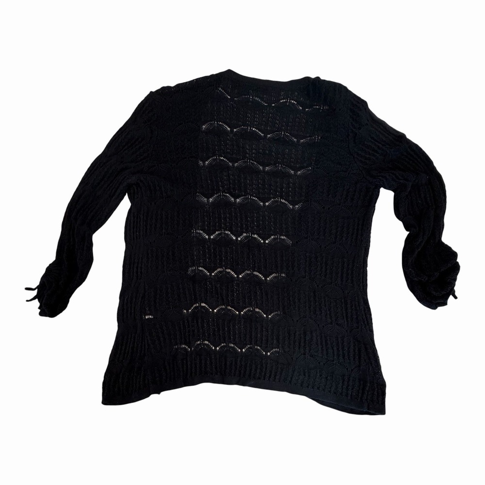Christopher & Banks Black Open Knit Cardigan Boho Coastal Lightweight Petite L
